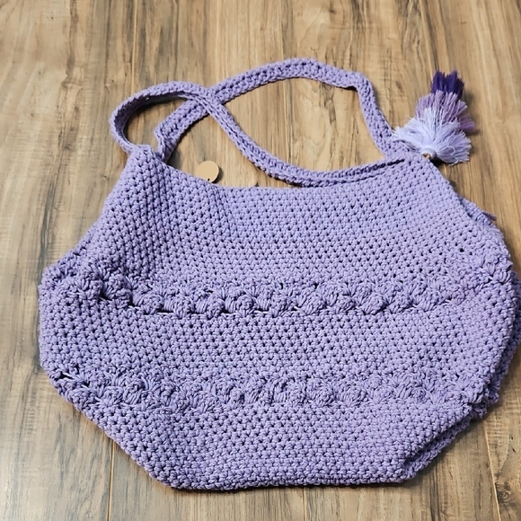 Handcrafted Crochet Women's Lavender Rectangular Hobo Tote Bag NWOT - Picture 12 of 12